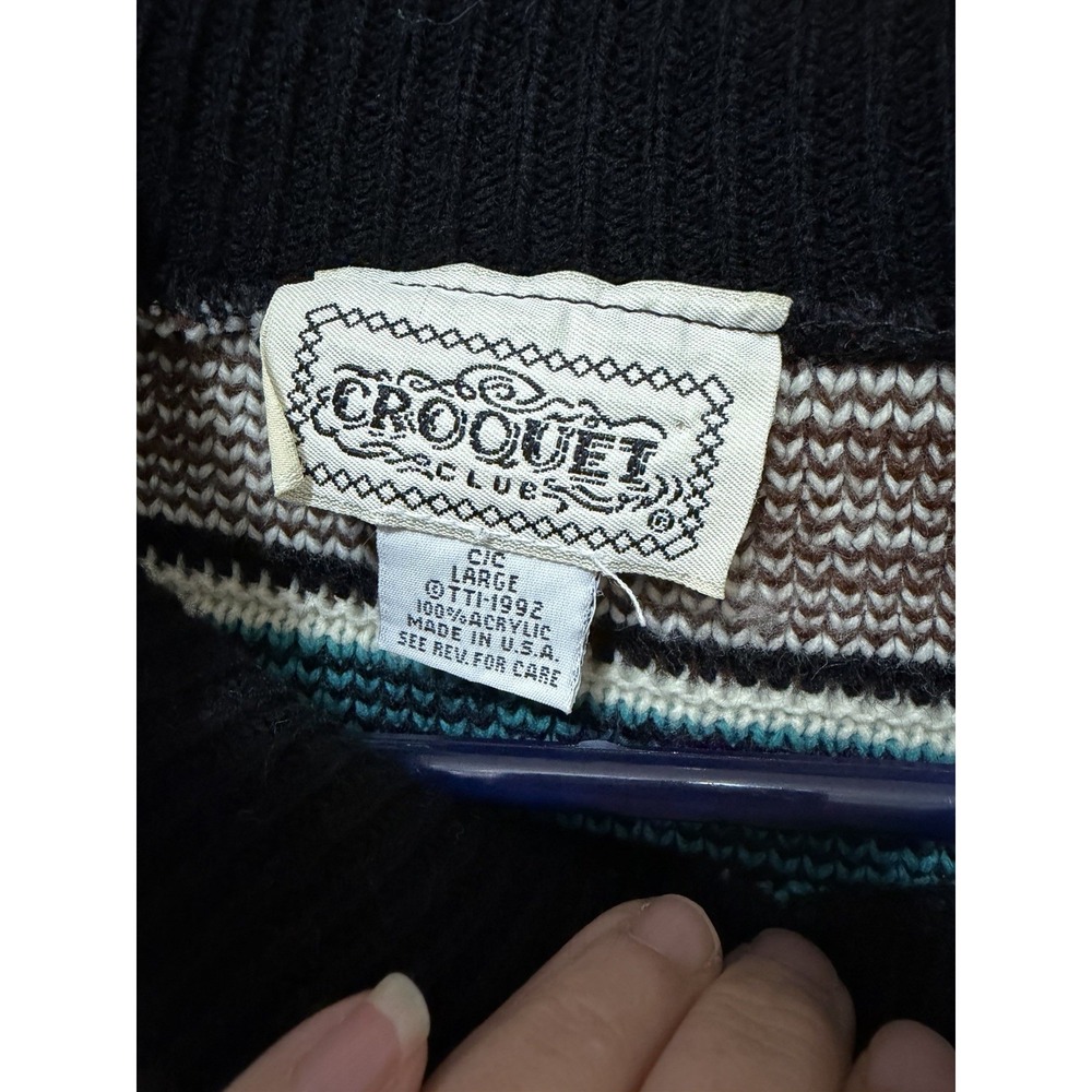 VTG 80s 90s Croquet Club Geometric Knit Jumper Sweater Large Coogi Style Cosby - Picture 3 of 9